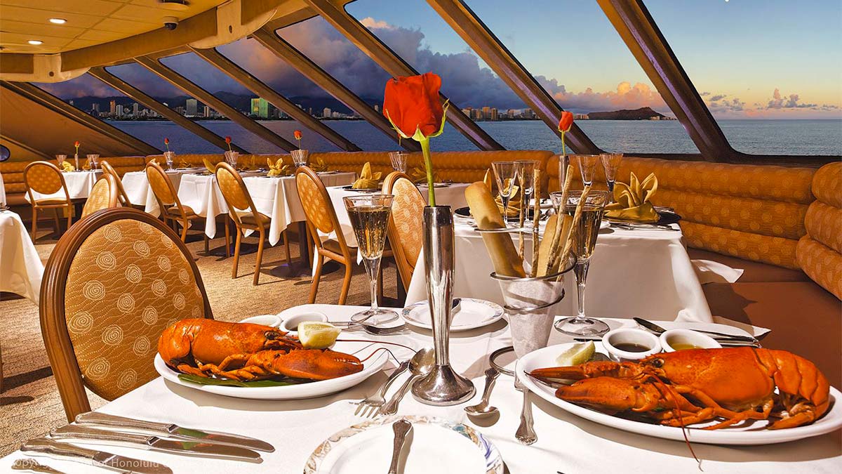 A dinner cruise facing a wide ocean